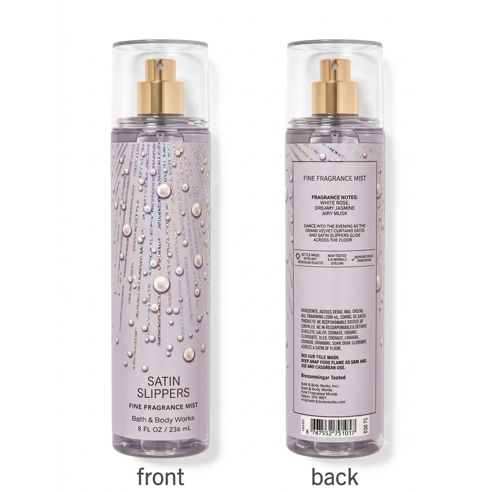 Bath & Body Works Satin Slippers Fine Fragrance Mist 8oz Rose Jasmine Musk Spray